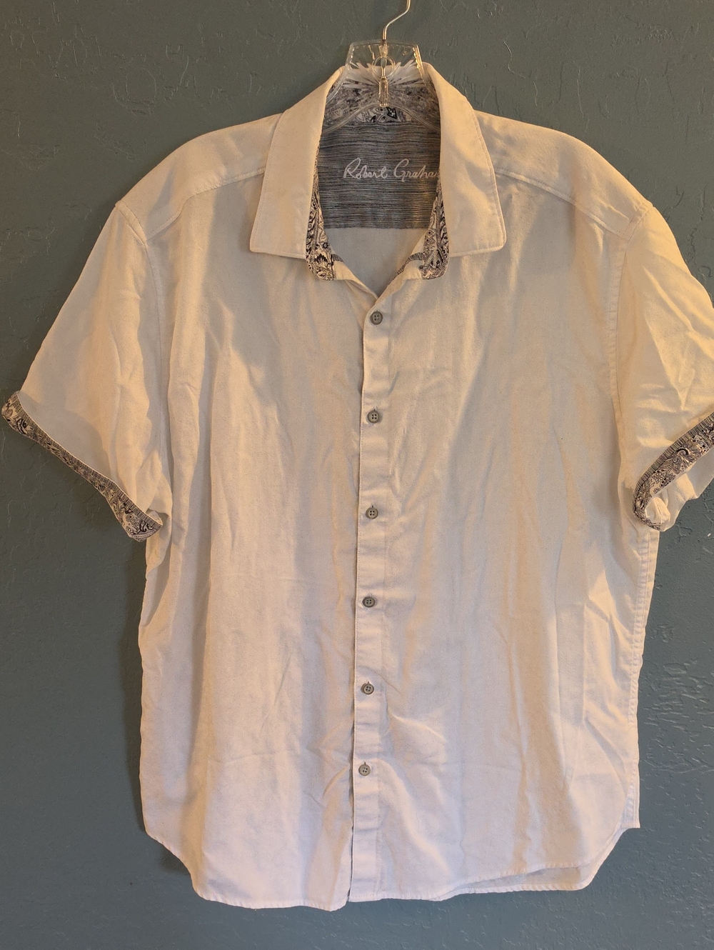 Robert Graham White Short Sleeve Button-Down Shirt with Contrast Trim